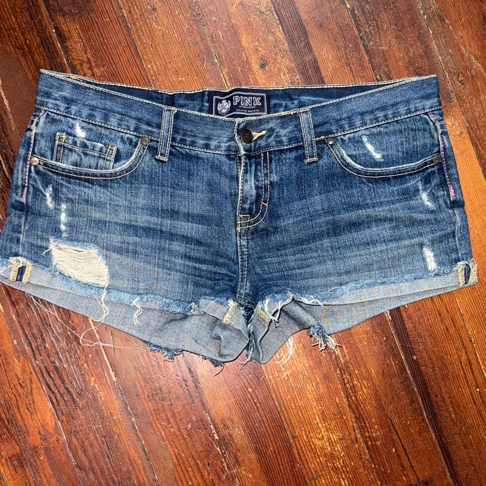 PINK Victoria's Secret Ripped Blue Jean Shorts